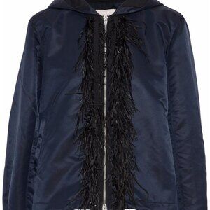 $895 CINQ A SEPT COLETTE SATIN SHELL HOODED EMBELLISHED JACKET SZ L LARGE